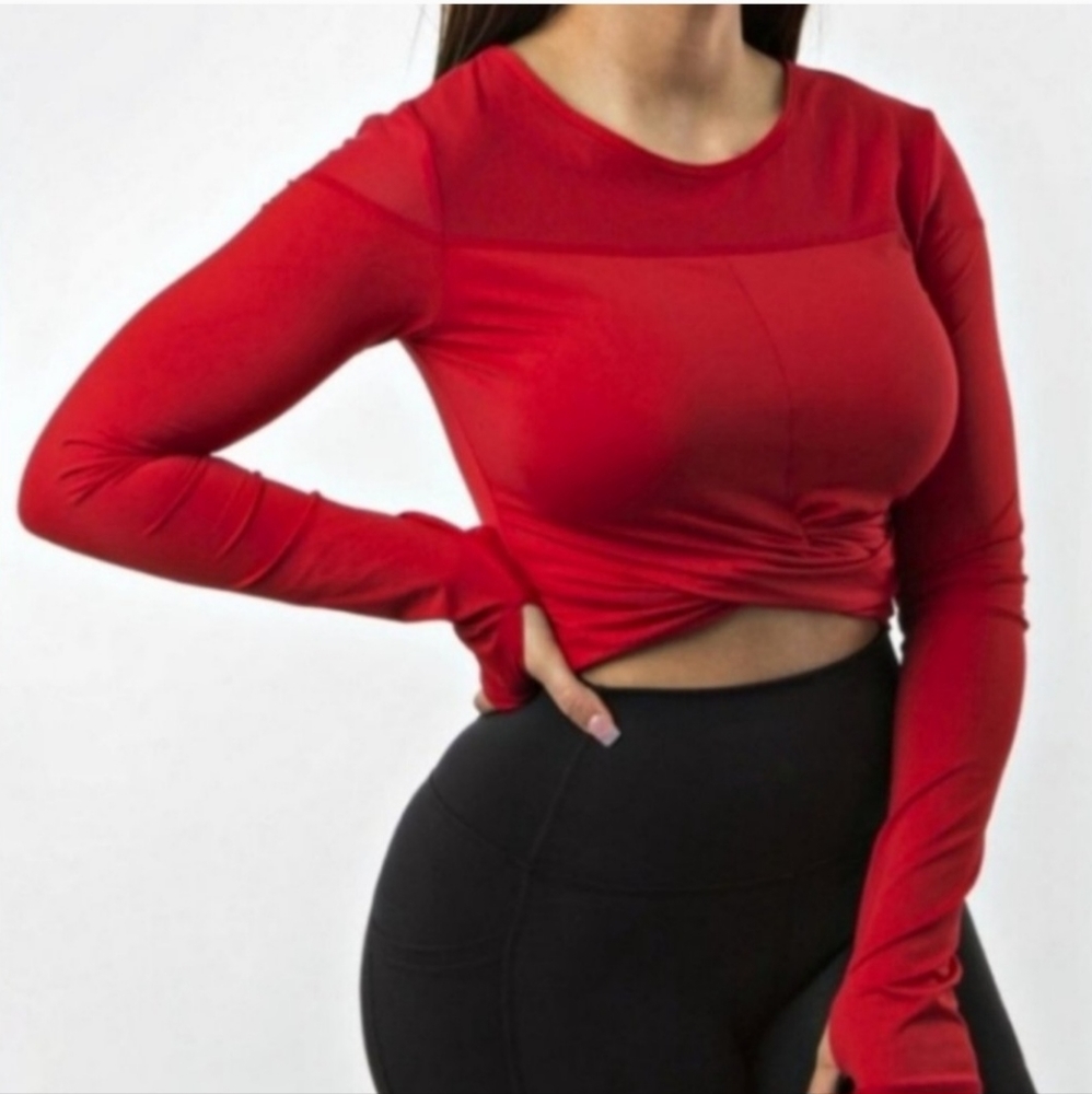 Buff Bunny Knotty Crop Top Mesh - Salsa Red S